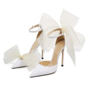 White Bow Bridal heels